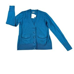 NWT Halogen Teal Blue 100% Merino Wool Academia Layering Cardigan Sweater M